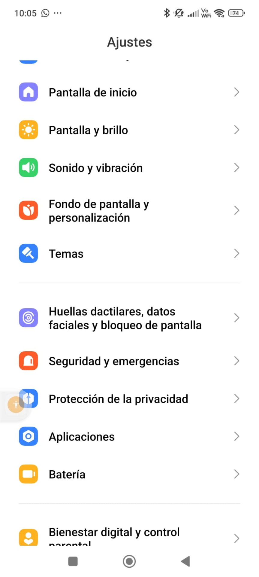 Ajustes de un teléfono Xiaomi con la opción Aplicaciones visible