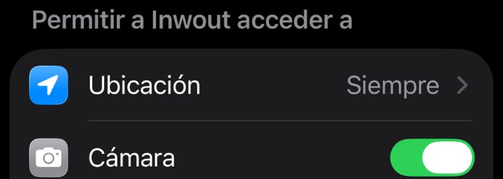 Ubicación de INWOUT configurada como Siempre en iPhone