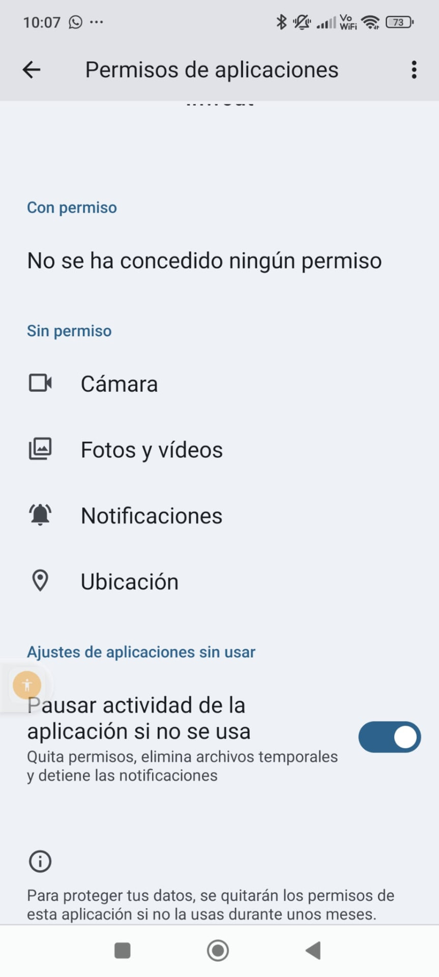 Opción Pausar actividad de la aplicación si no se usa en Android