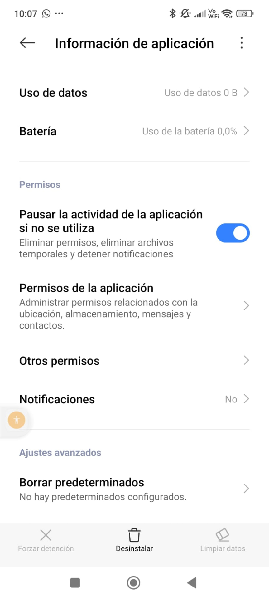 Información de la aplicación INWOUT en Android