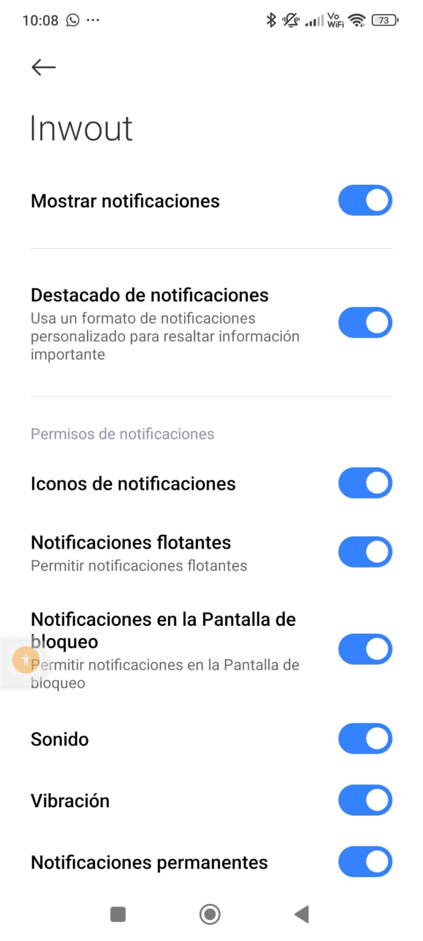 Notificaciones de INWOUT activadas en Android