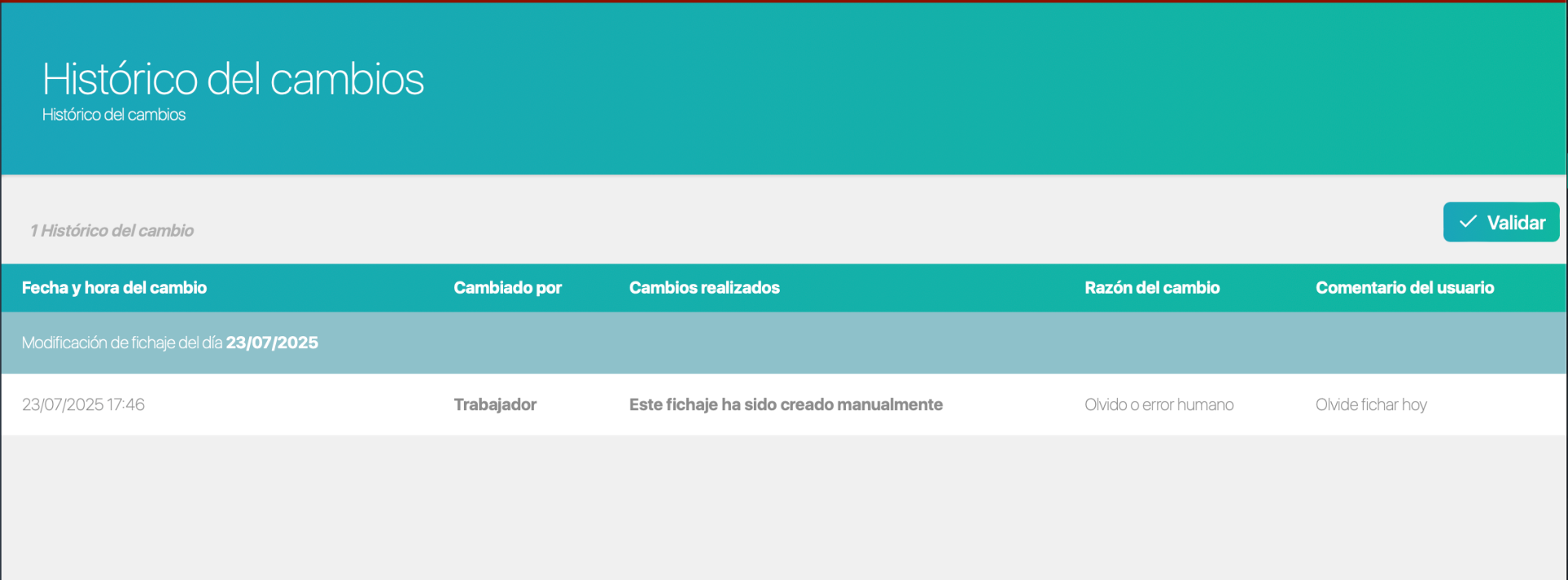 Historial detallado de cambios en fichajes
