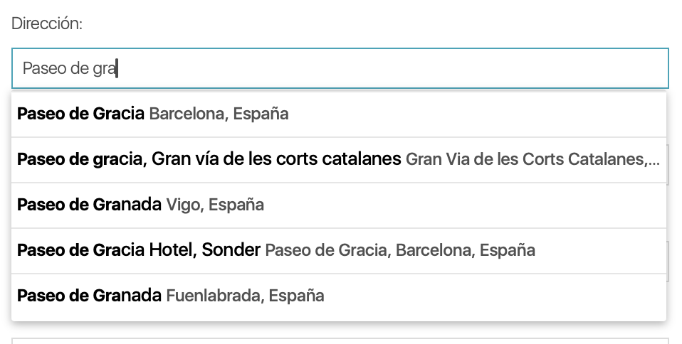 Ejemplo de autocompletado de direcciones con Google Maps