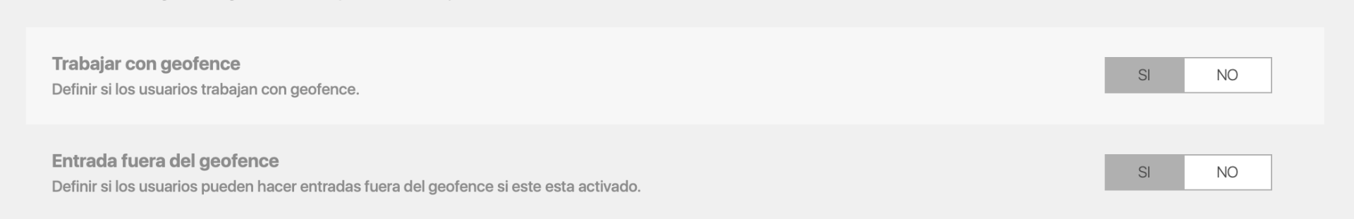 Opciones generales de geofence en INWOUT