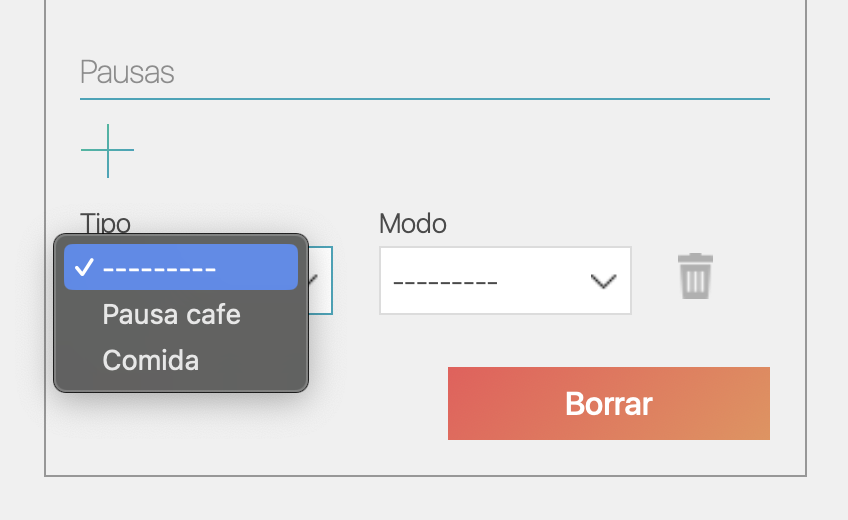 Selección de tipos de pausa para horarios