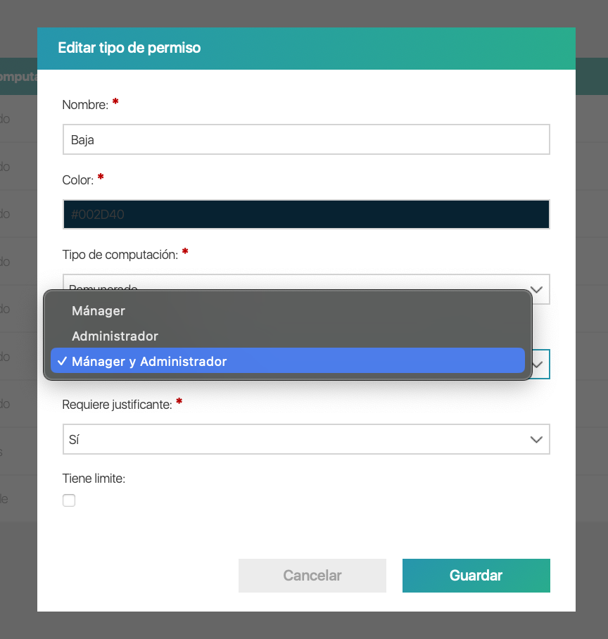 Configuración de tipo de aprobación