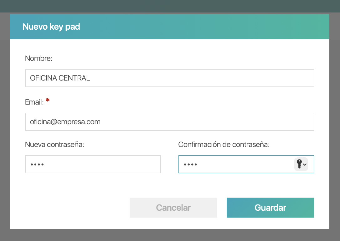 Formulario de nuevo key pad