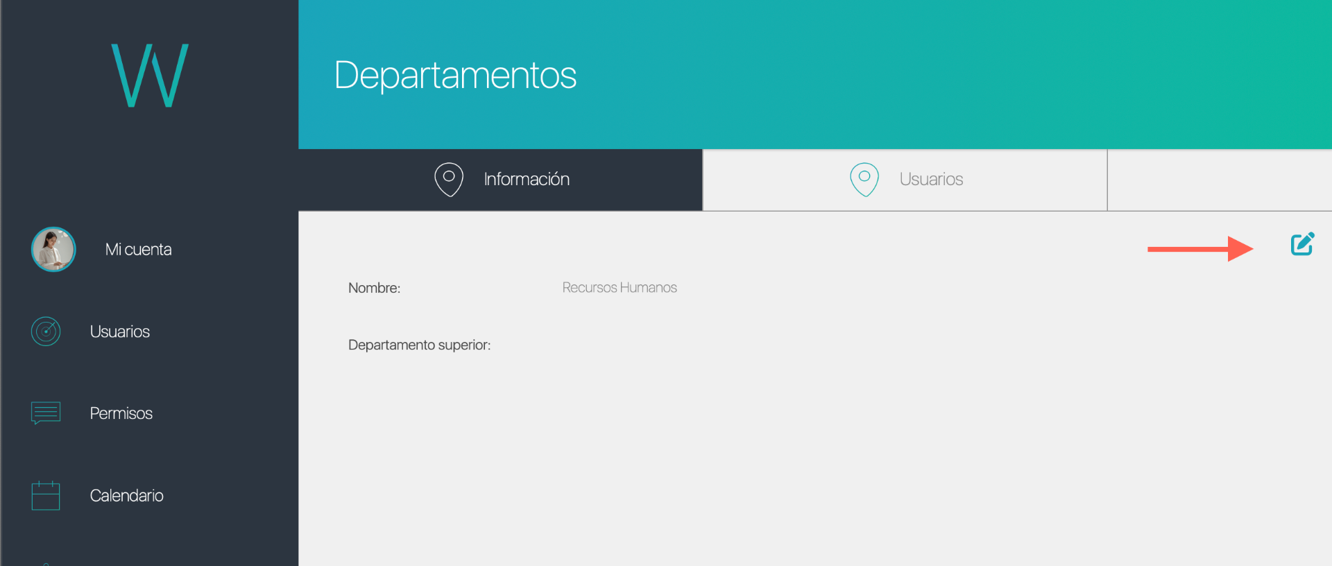 Modal de edición de departamento