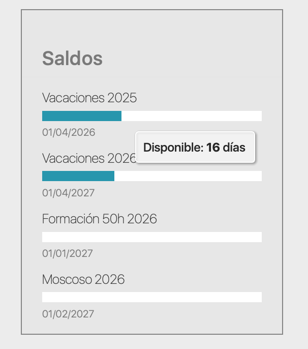 Widget de saldos en el Dashboard del empleado